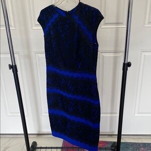 Tadashi Shoji Elegant Blue and Black Lace Dress
